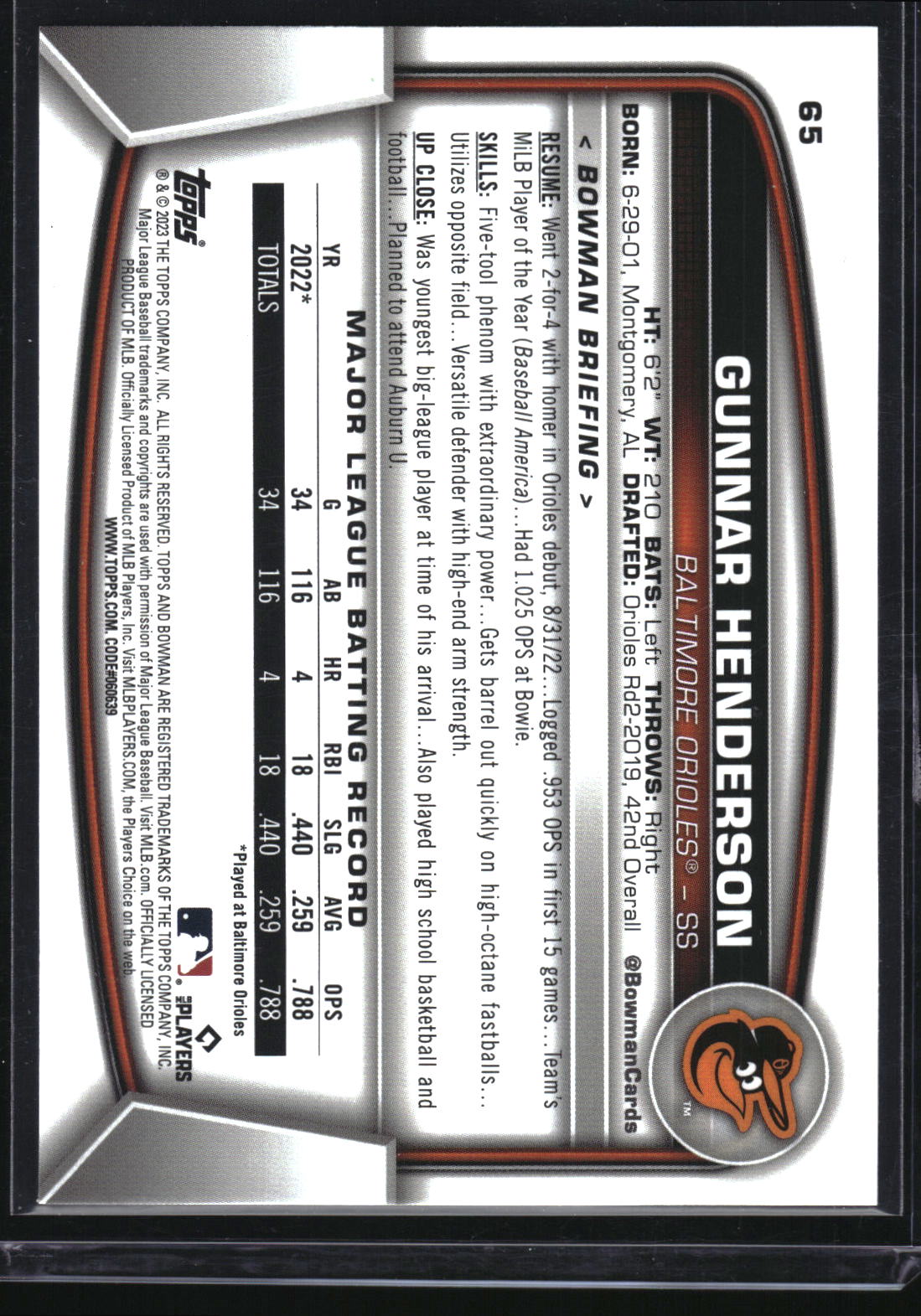2023 Bowman #65 Gunnar Henderson