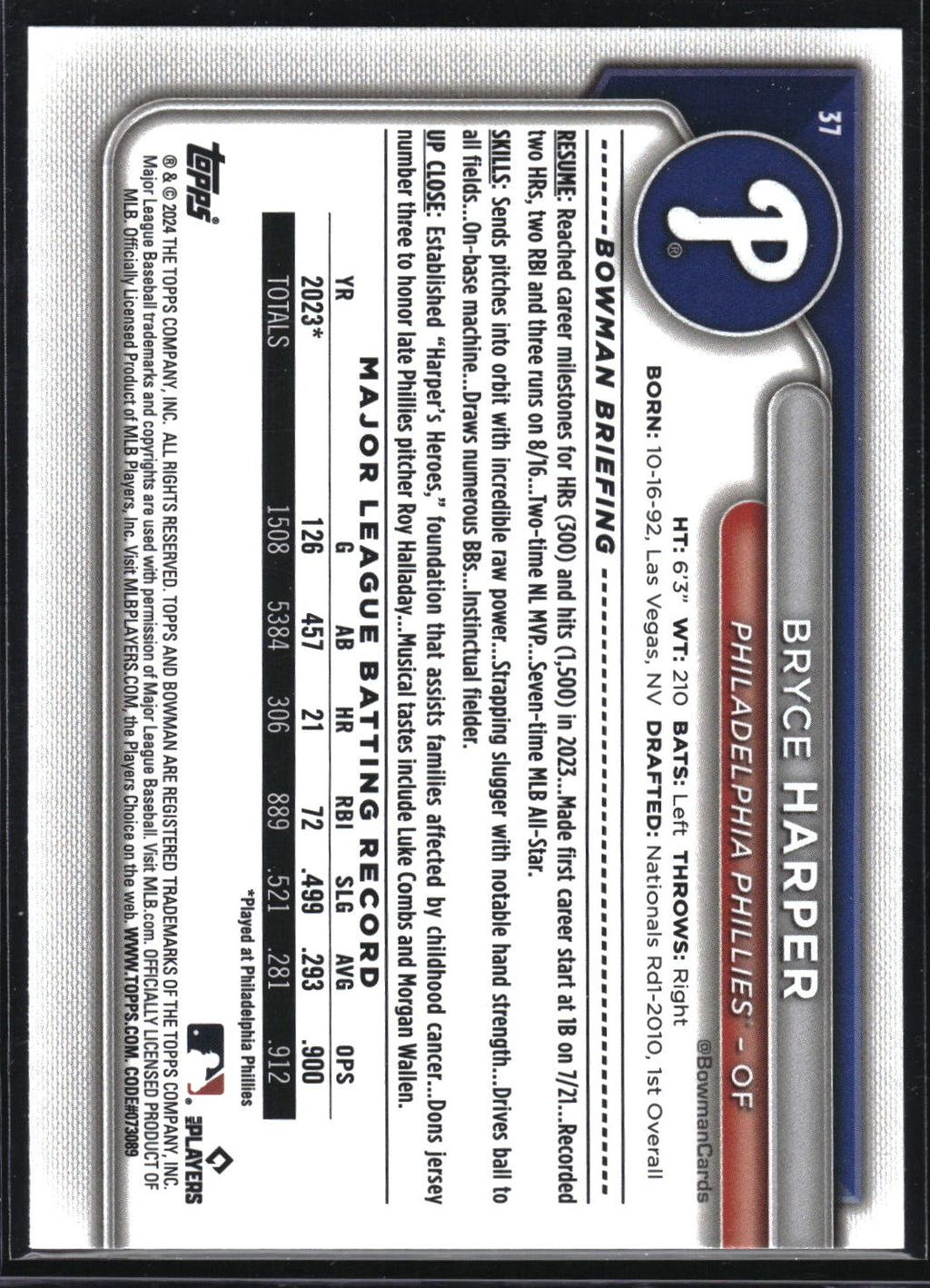2024 Bowman #37 Bryce Harper Pink #/175
