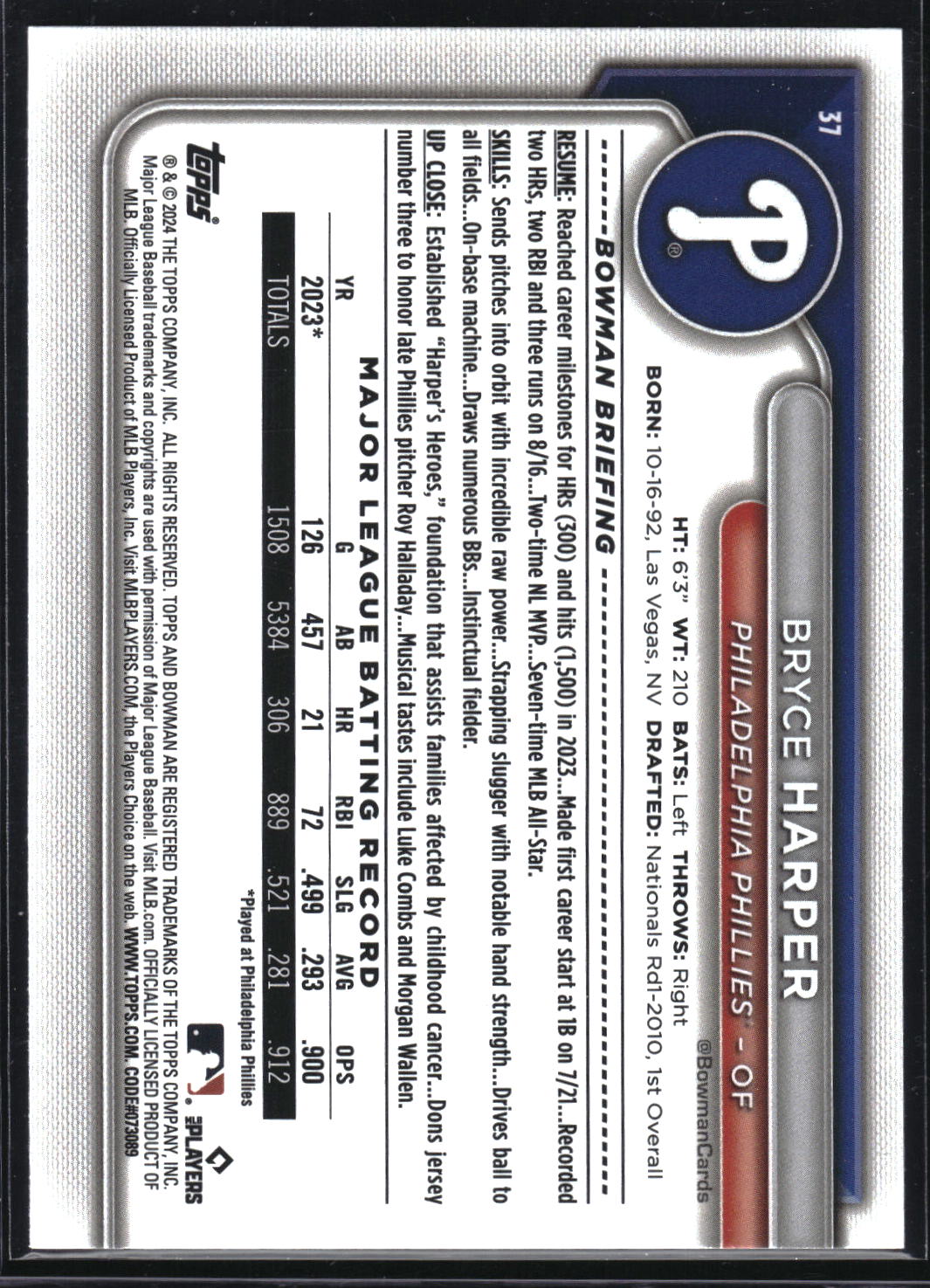 2024 Bowman #37 Bryce Harper Pink #/175
