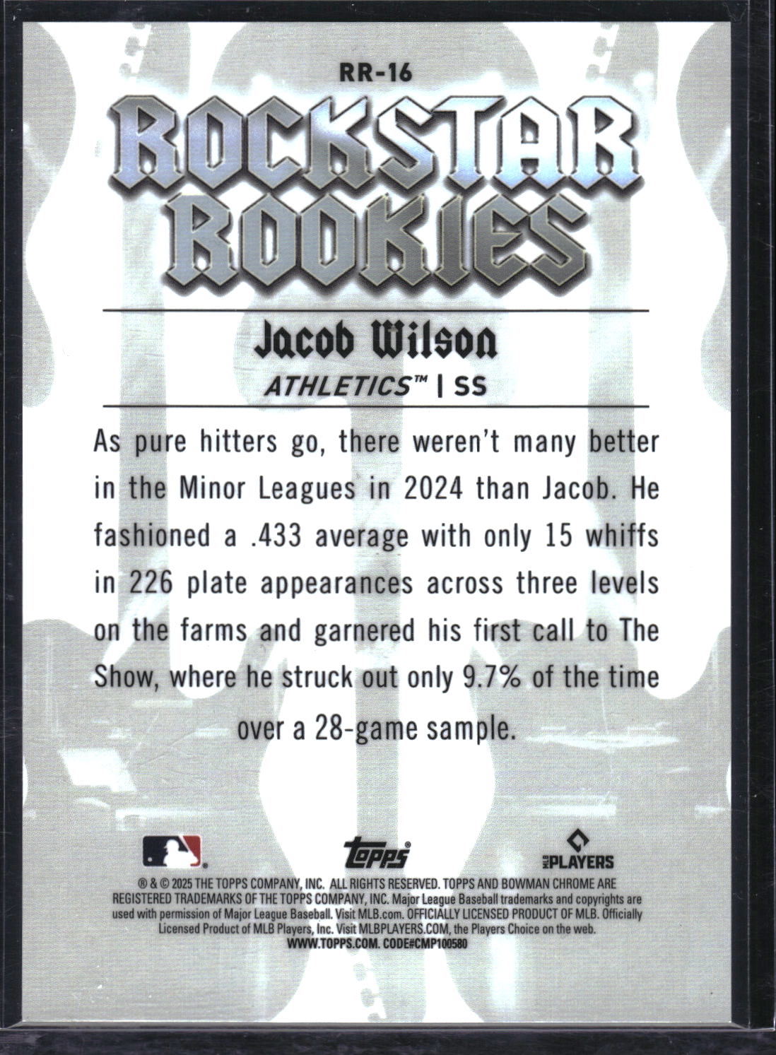 2025 Bowman #RR-16 Jacob Wilson Rockstar Rookies Mini Diamond Refractor #/150