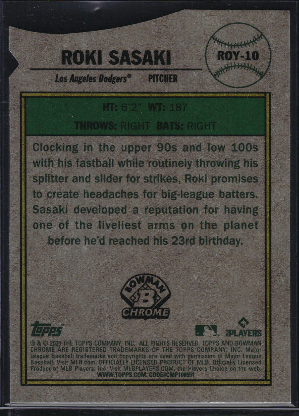 2025 Bowman #ROY-10 Roki Sasaki Rookie of the Year Favorites
