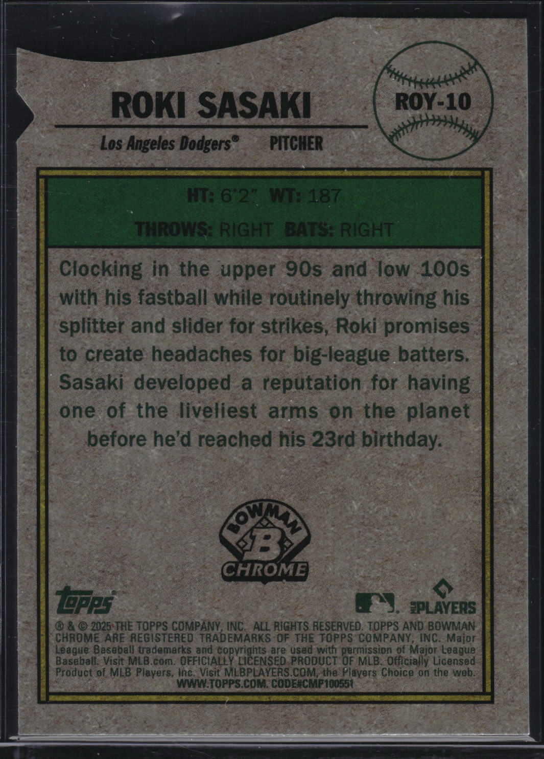 2025 Bowman #ROY-10 Roki Sasaki Rookie of the Year Favorites
