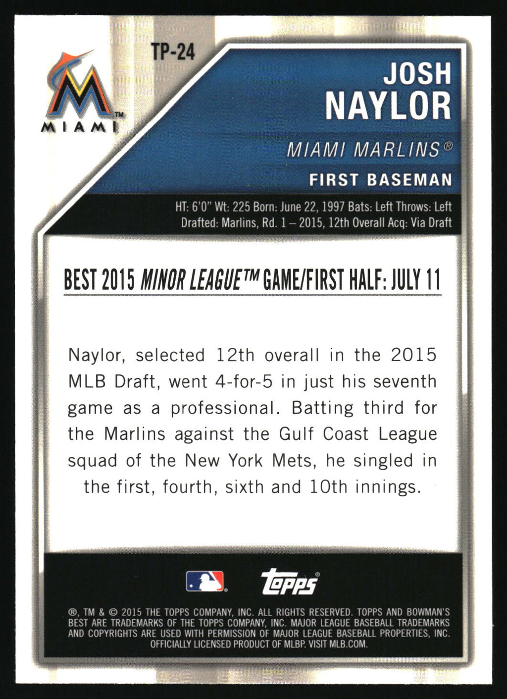 2015 Bowman's Best #TP-24 Josh Naylor Top Prospects