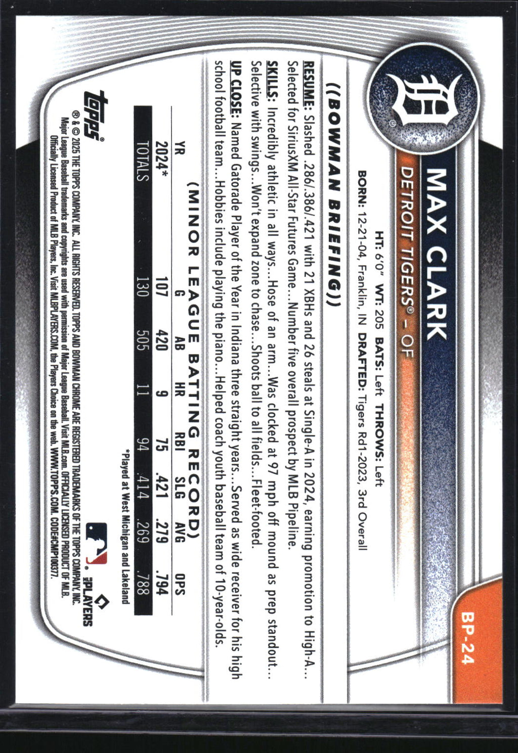 2025 Bowman #BP-24 Max Clark Prospects Fuchsia #/299