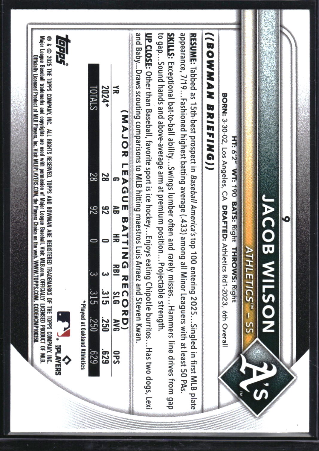 2025 Bowman #9 Jacob Wilson Fuchsia #/299