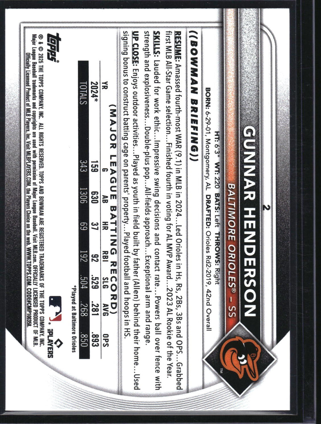 2025 Bowman #2 Gunnar Henderson Fuchsia #/299