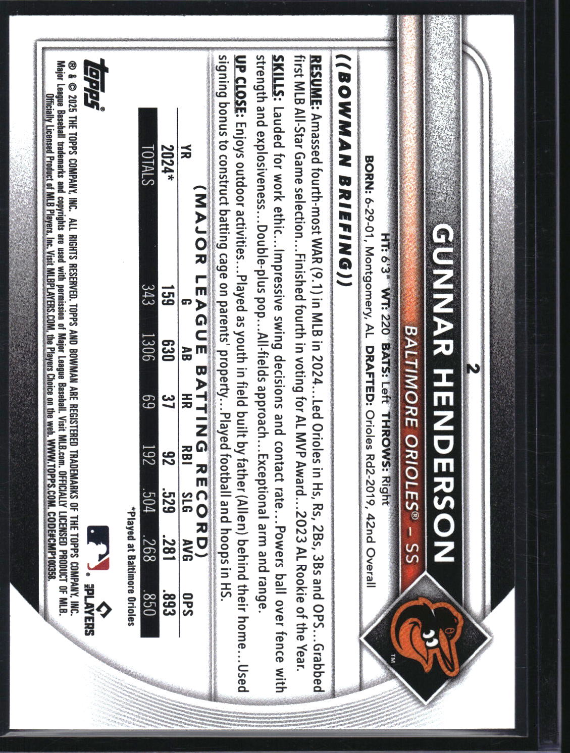 2025 Bowman #2 Gunnar Henderson Fuchsia #/299