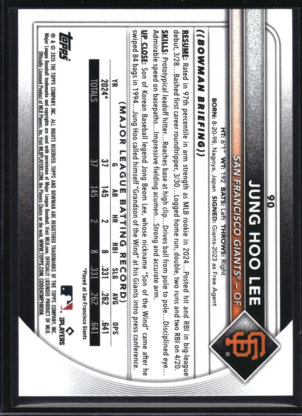 2025 Bowman #90 Jung Hoo Lee Purple #/250