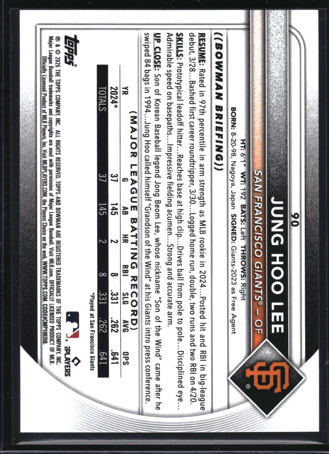 2025 Bowman #90 Jung Hoo Lee Purple #/250