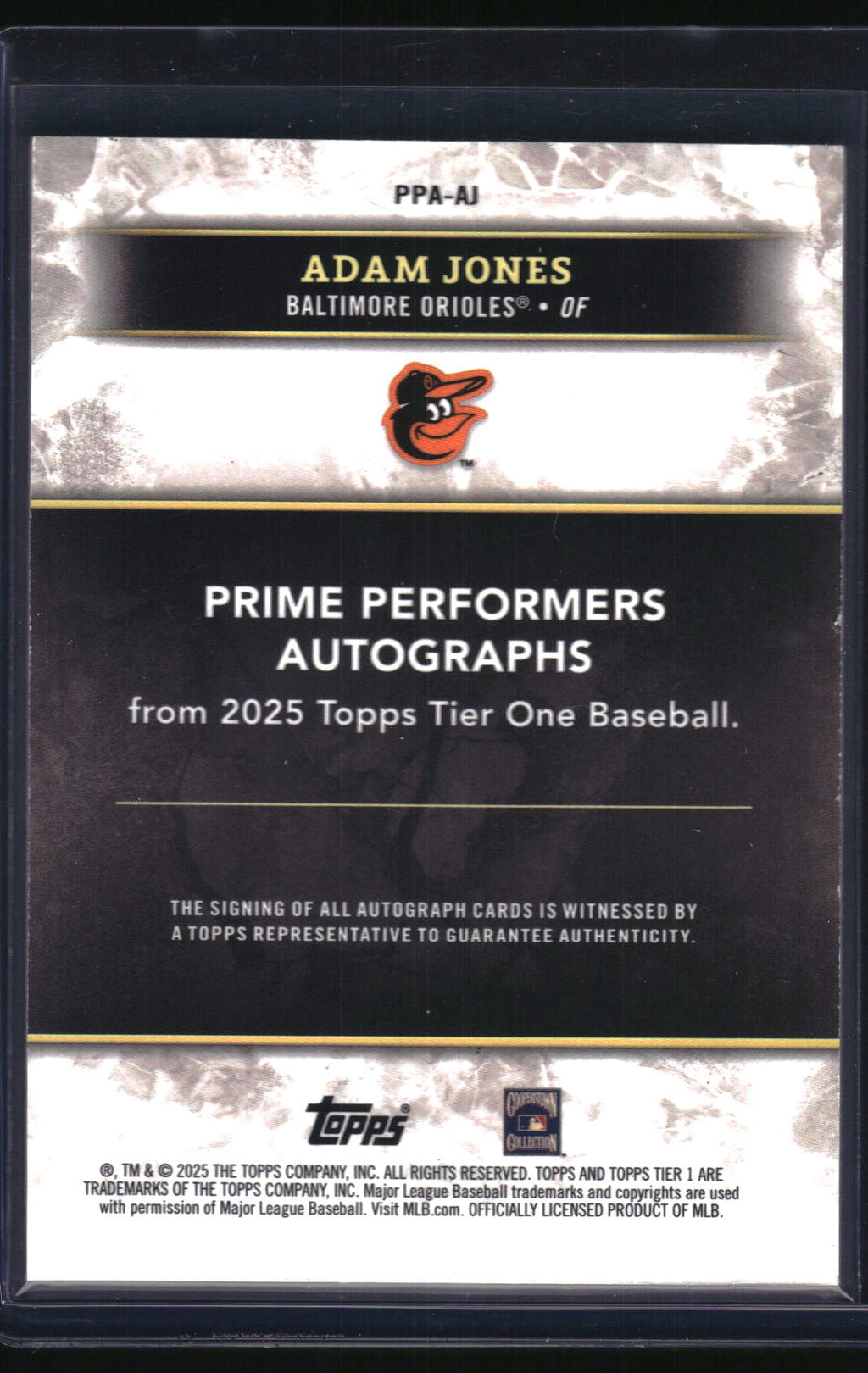 2025 Topps Tier One #PPA-AJ Adam Jones Prime Performers Autographs
