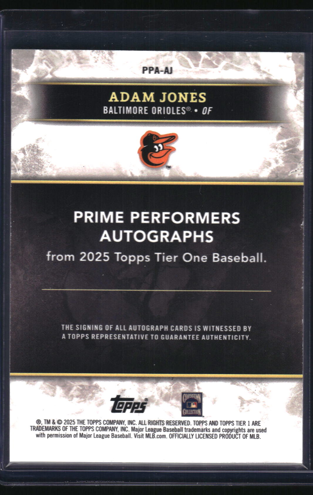 2025 Topps Tier One #PPA-AJ Adam Jones Prime Performers Autographs