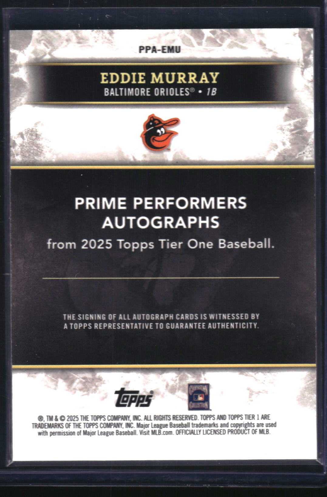 2025 Topps Tier One #PPA-EMU Eddie Murray Prime Performers Autographs Red Foil