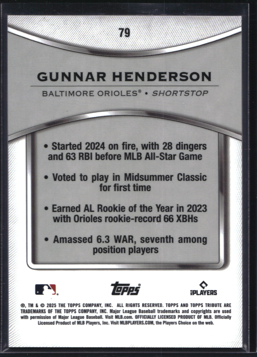 2025 Topps Tribute #79 Gunnar Henderson Green 46/99