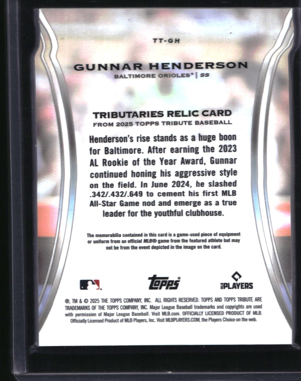 2025 Topps Tribute #TT-GH Gunnar Henderson Tributaries Purple #/50