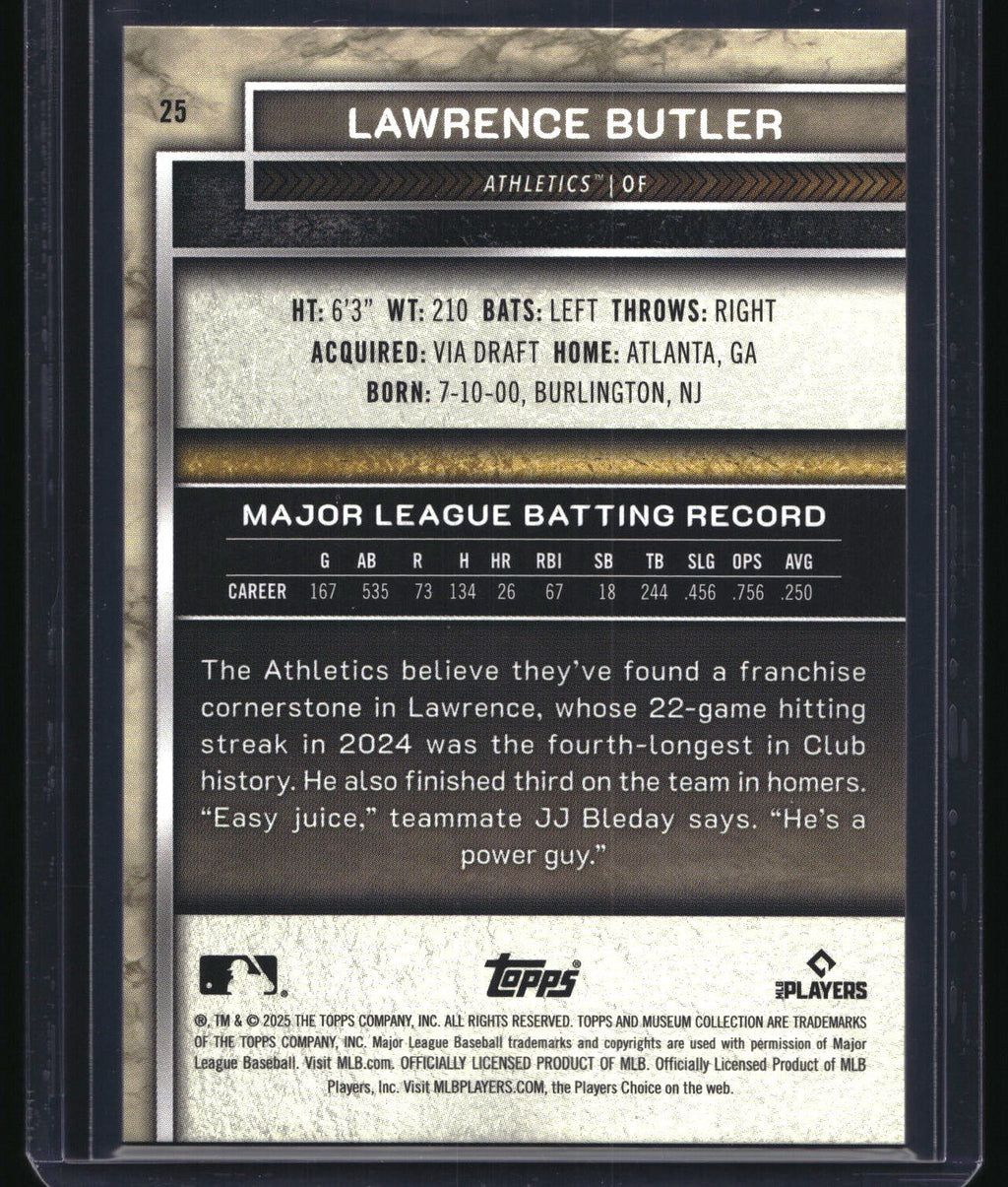 2025 Topps Museum Collection #25 Lawrence Butler