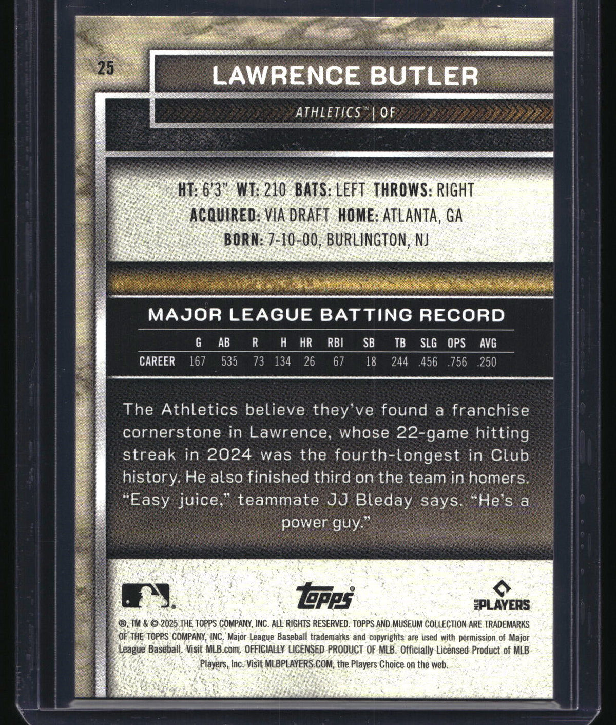 2025 Topps Museum Collection #25 Lawrence Butler