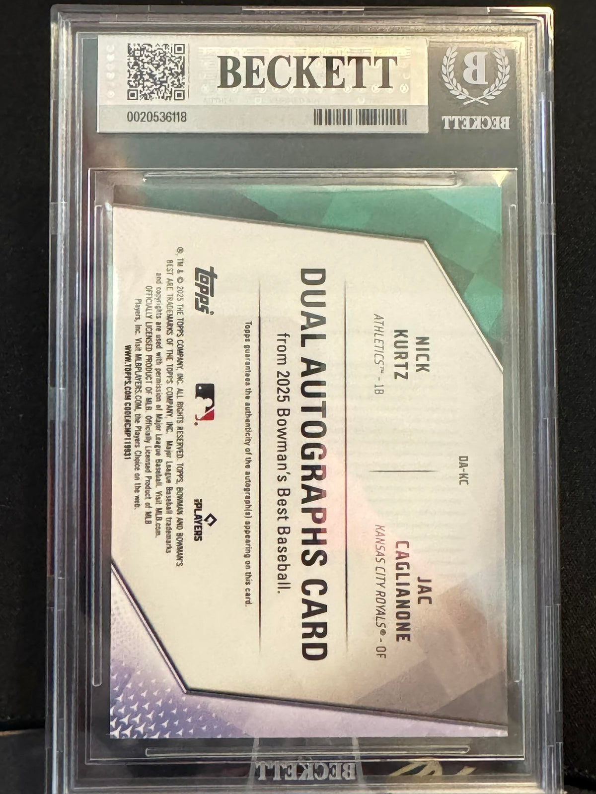 2025 Bowman's Best Dual Auto Gold Refractors #DAKC Kurtz/Caglianone BGS 8.0
