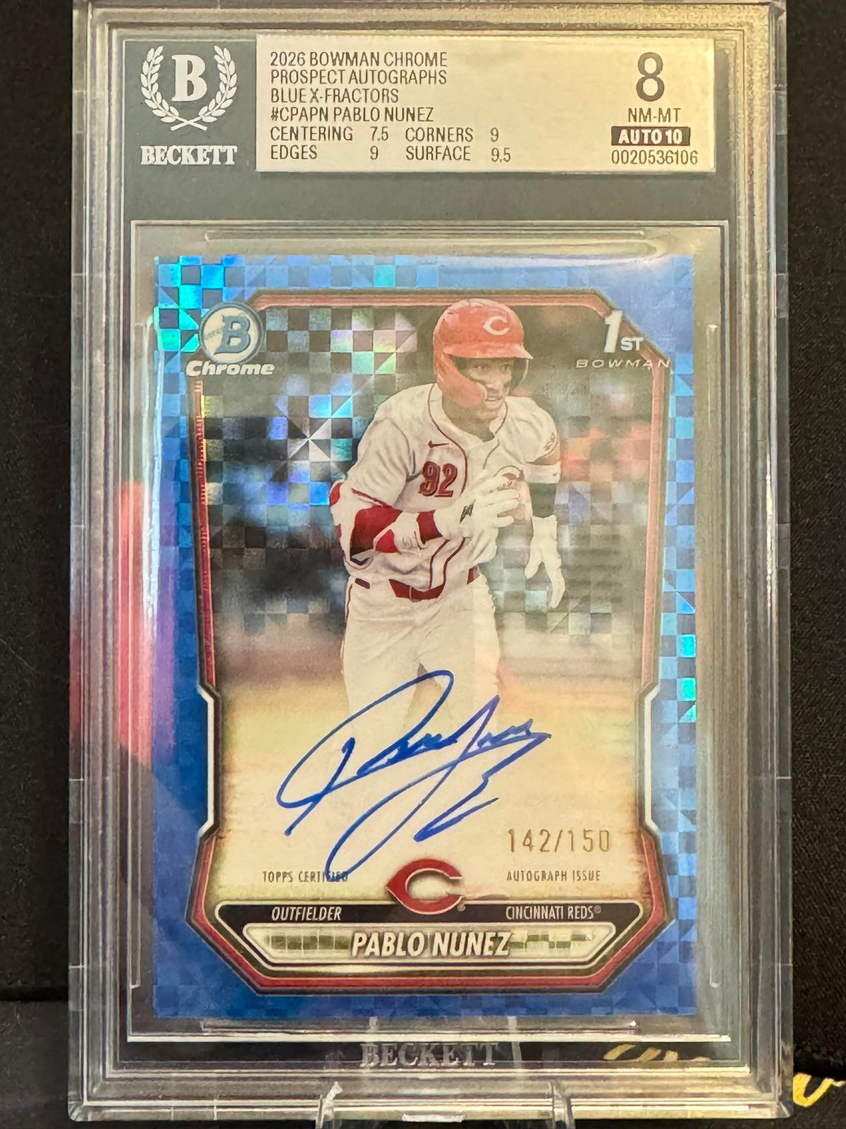 2026 Bowman Chrome Prospect Autographs Blue X-Fractors #CPAPN Pablo Nunez BGS 8