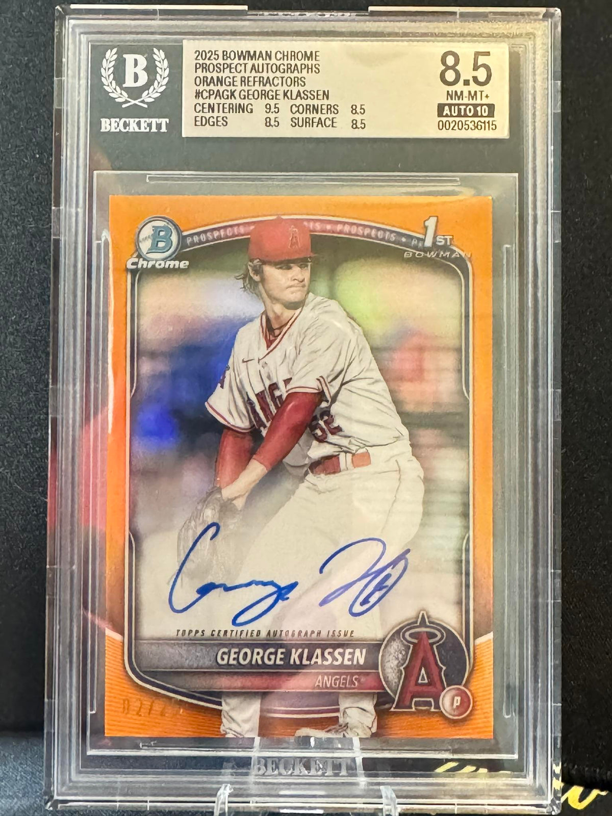 2025 Bowman Chrome Prospect Autographs Orange #CPAGK George Klassen BGS 8.5