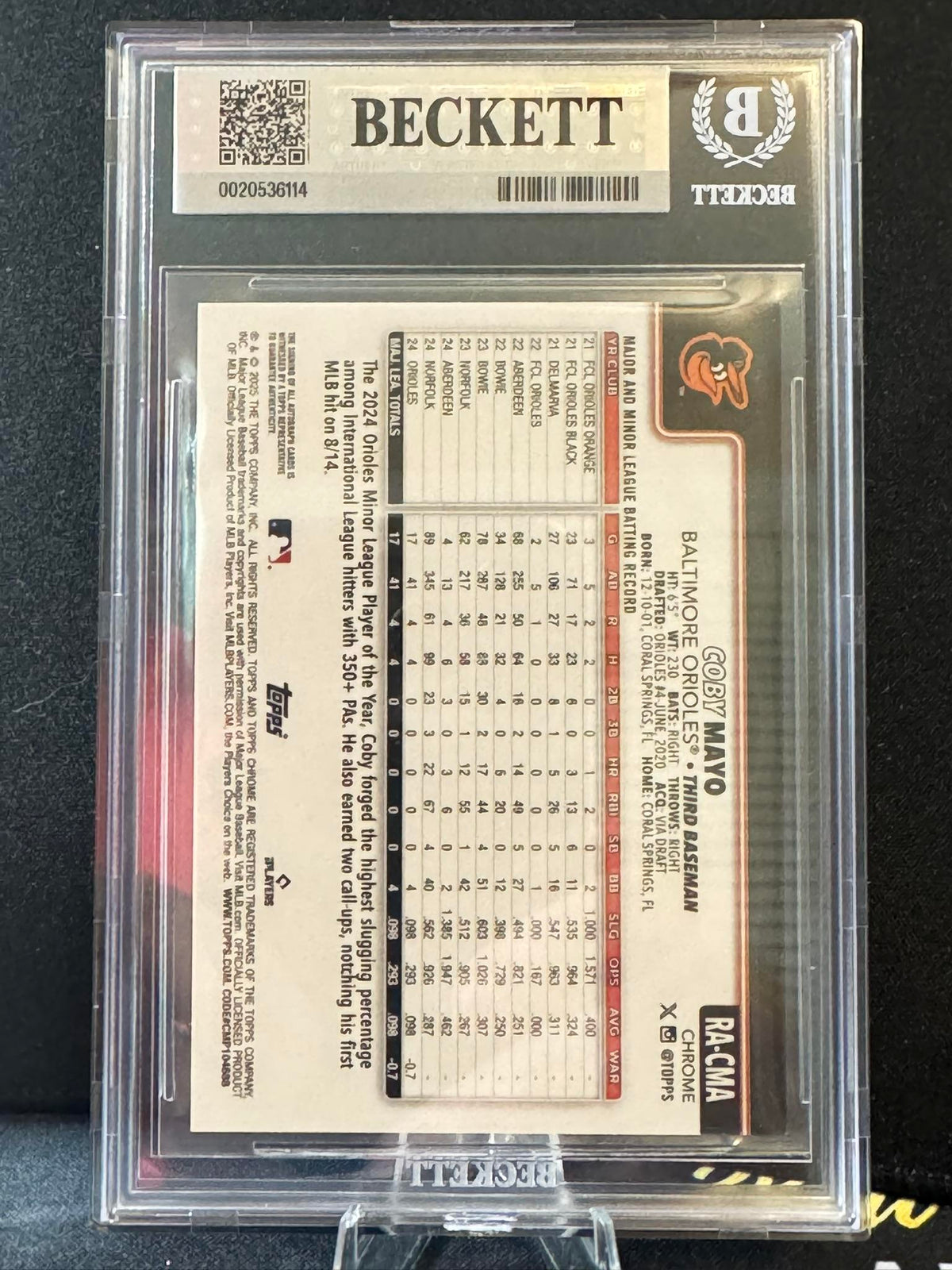 2025 Topps Chrome Sapphire Autograph Gold Refractors #RACMA Coby Mayo BGS 9