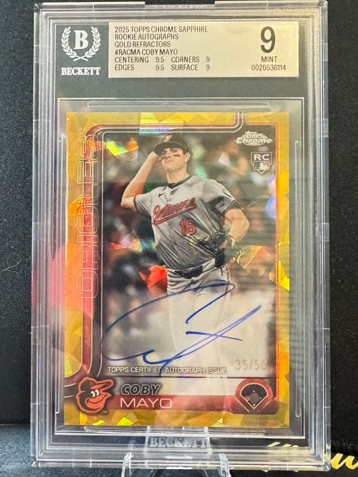 2025 Topps Chrome Sapphire Autograph Gold Refractors #RACMA Coby Mayo BGS 9