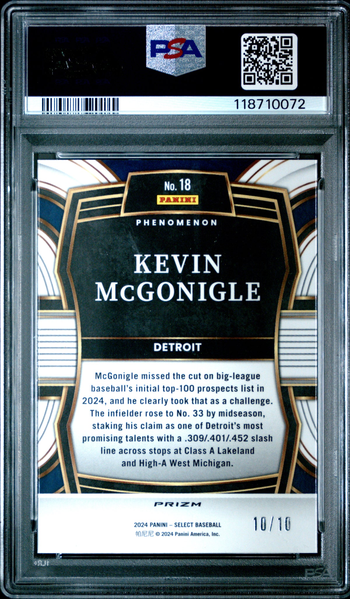 2024 Panini Select Phenomenon #18 Kevin Mcgonigle Phenomenon-Gold Prizm PSA 10