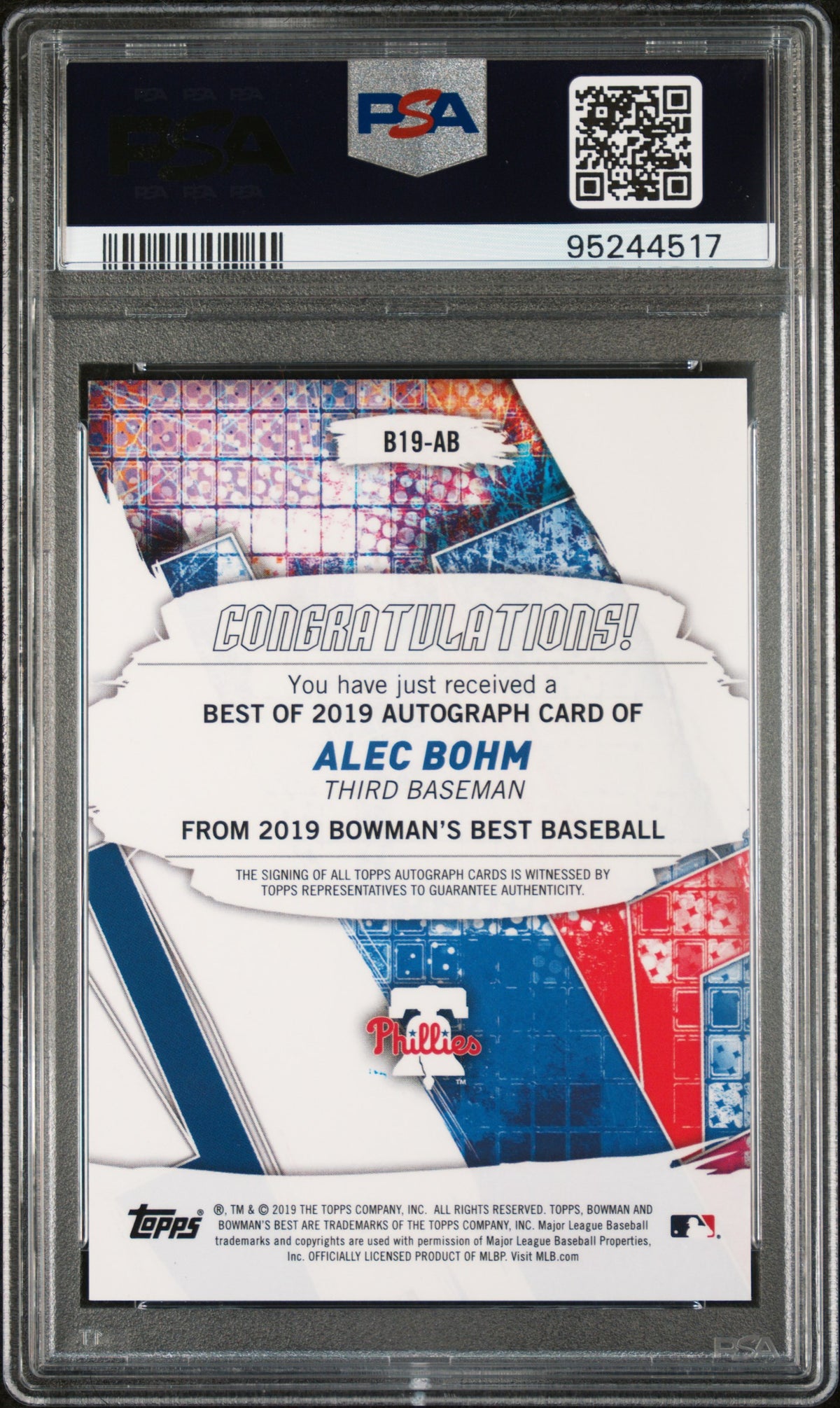 2019 Bowman'S Best Best Of 2019 Autographs #B19AB Alec Bohm Gold Ref. PSA 10