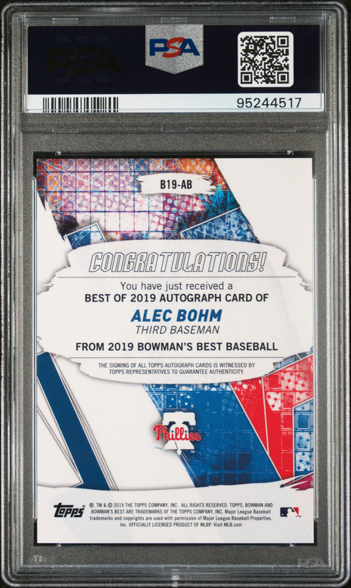 2019 Bowman'S Best Best Of 2019 Autographs #B19AB Alec Bohm Gold Ref. PSA 10