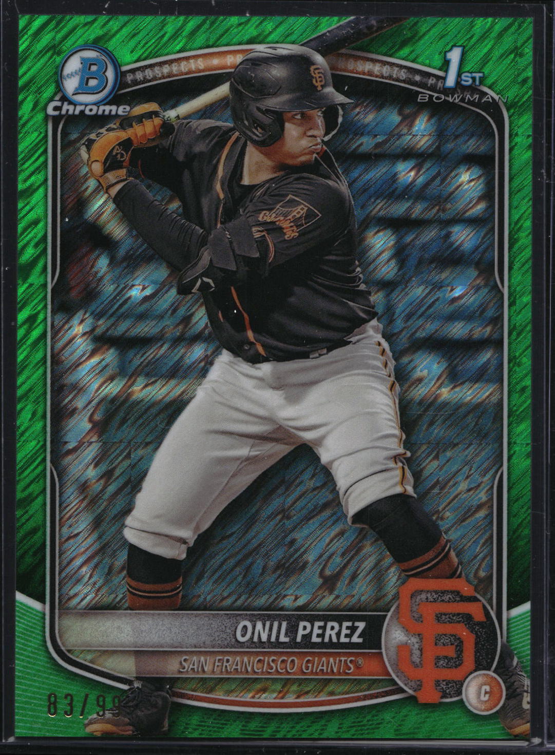 2025 Bowman #BCP-134 Onil Perez Chrome Prospects Green Shimmer Refractor #/99