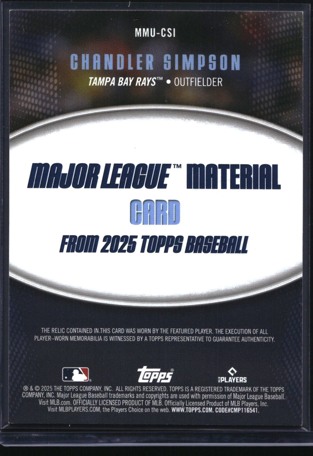 2025 Topps Update #MMU-CSI Chandler Simpson Major League Materials