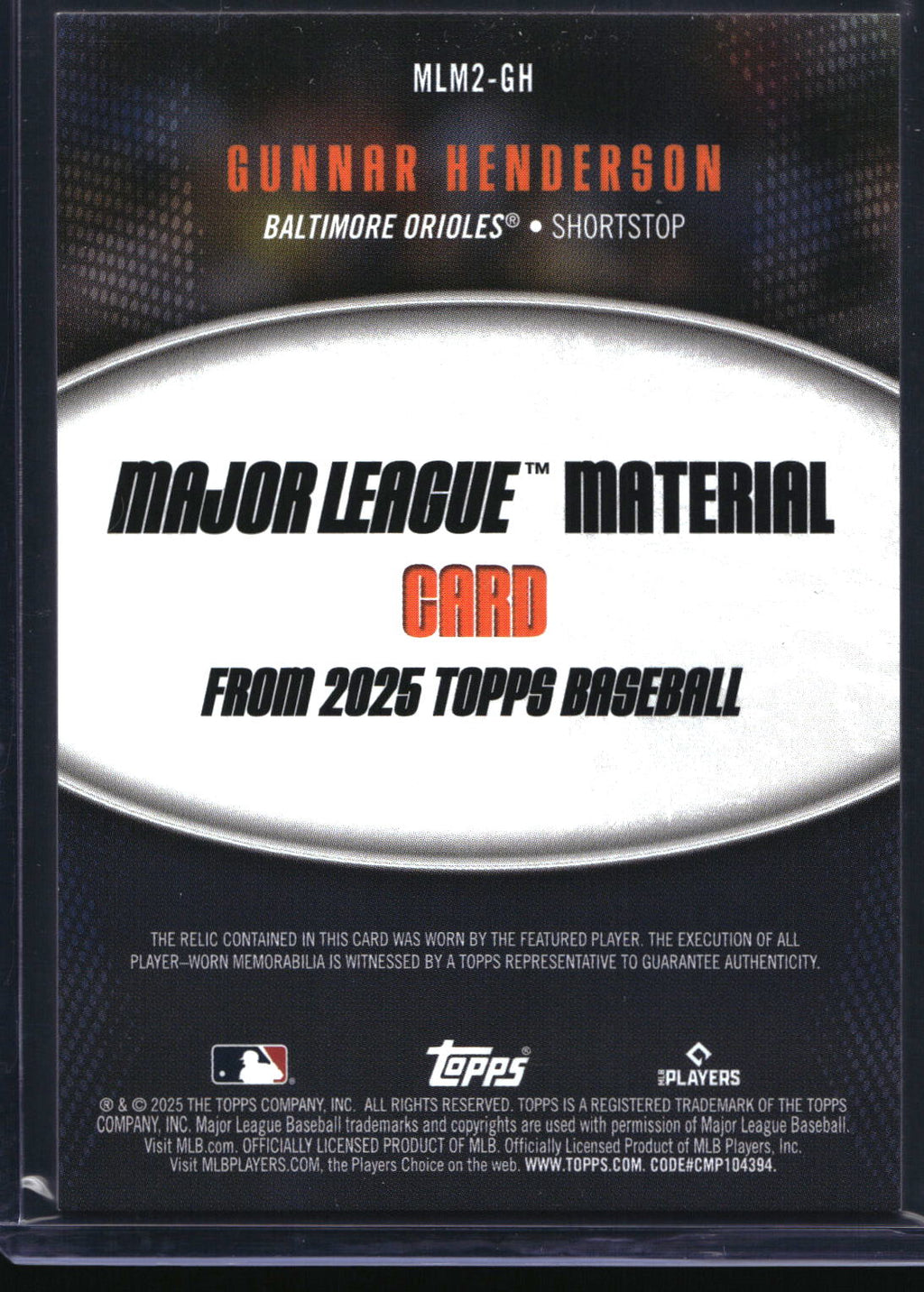 2025 Topps #MLM2-GH Gunnar Henderson Major League Material Relics (Series Two)