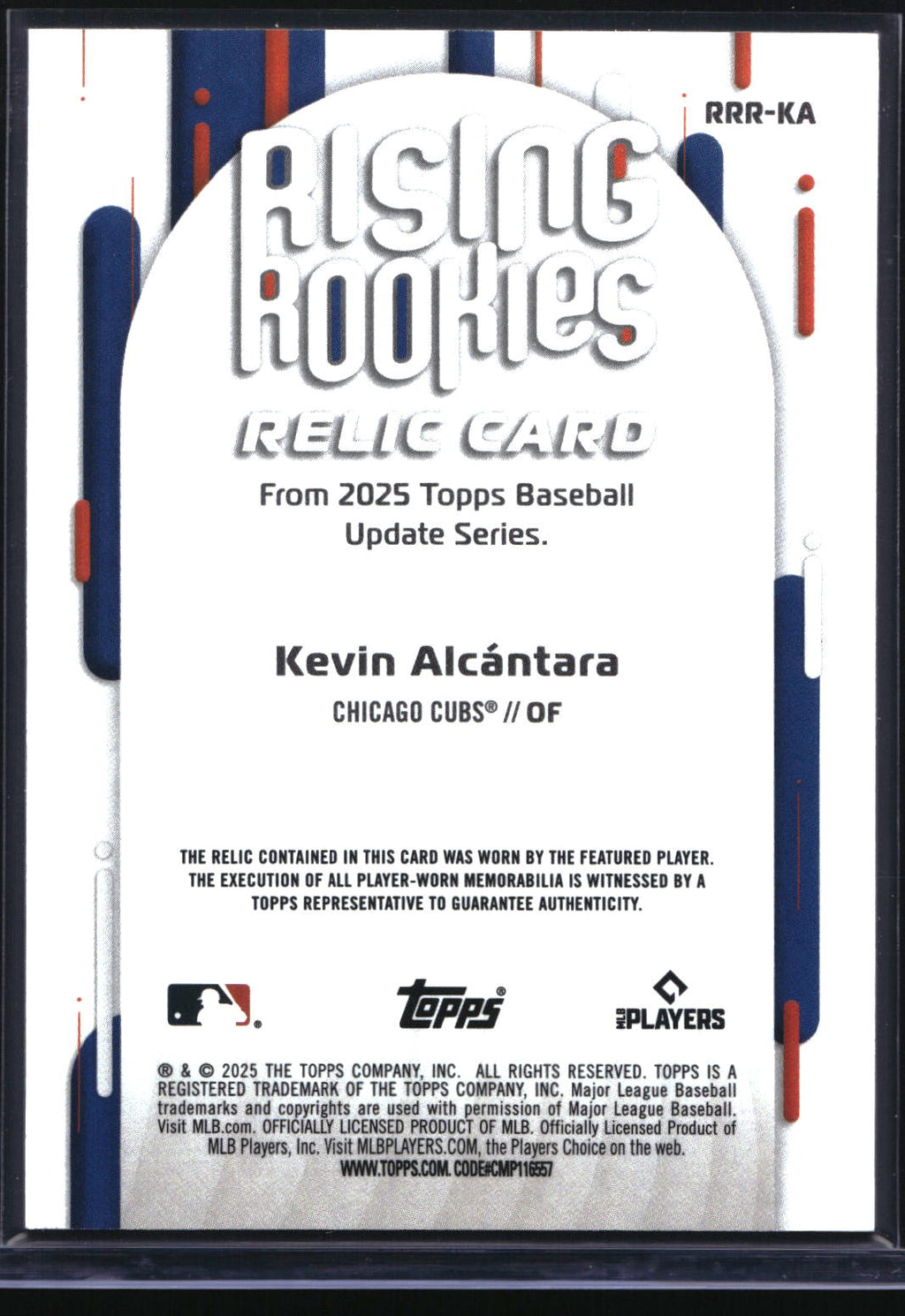 2025 Topps Update #RRR-KA Kevin Alcántara Rising Rookie Relics