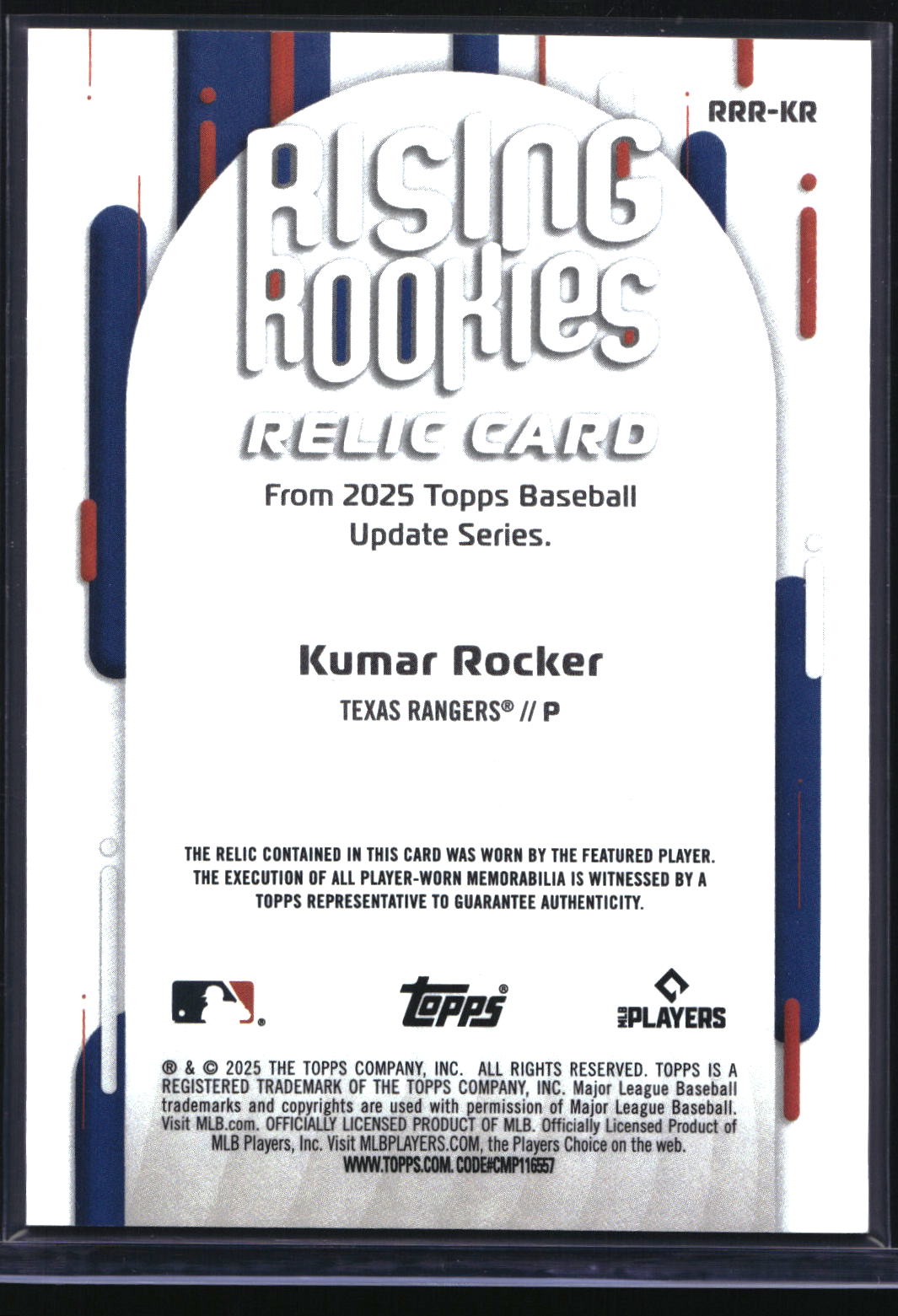 2025 Topps Update #RRR-KR Kumar Rocker Rising Rookie Relics