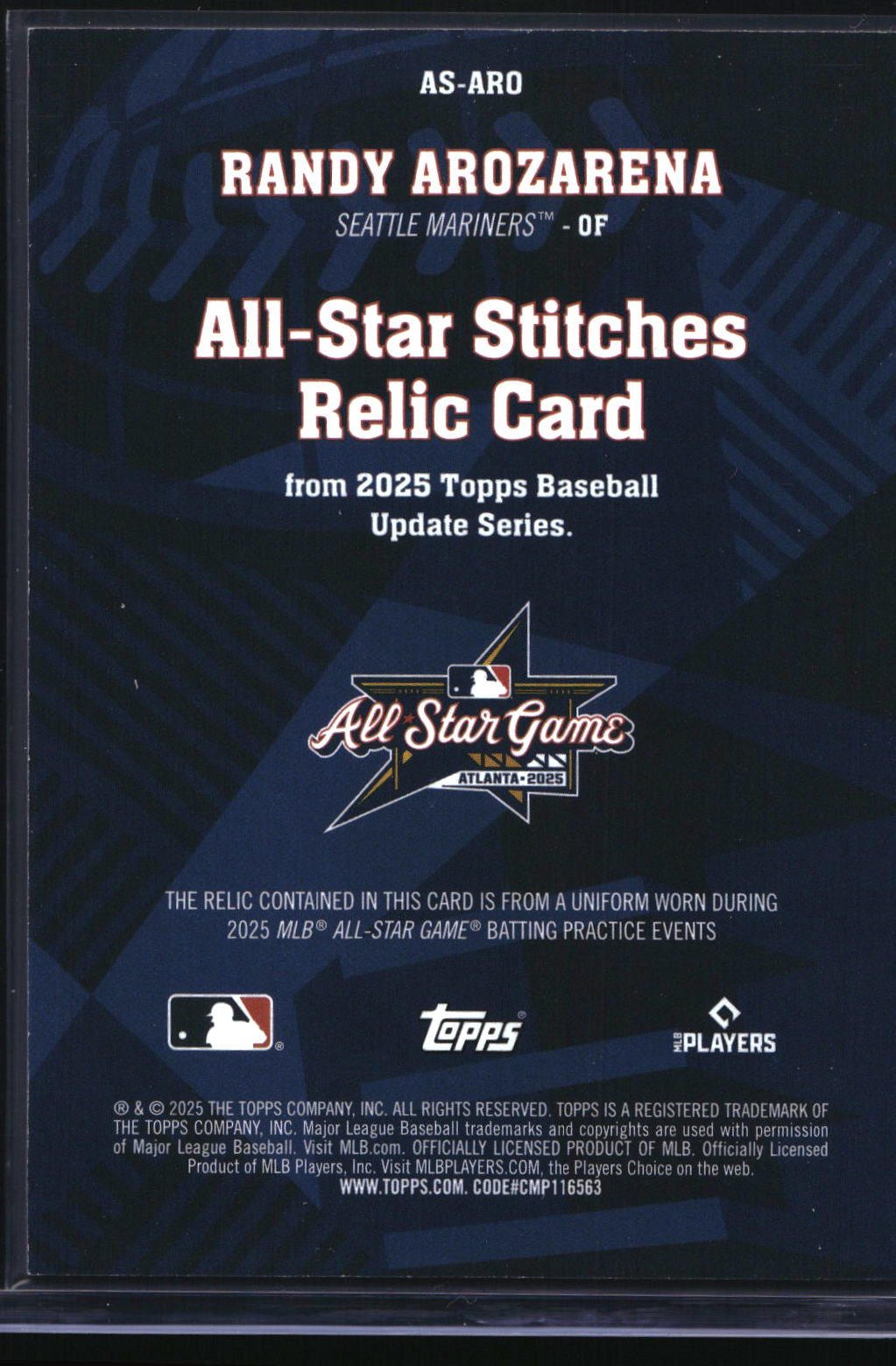 2025 Topps Update #AS-ARO Randy Arozarena All-Star Stitches