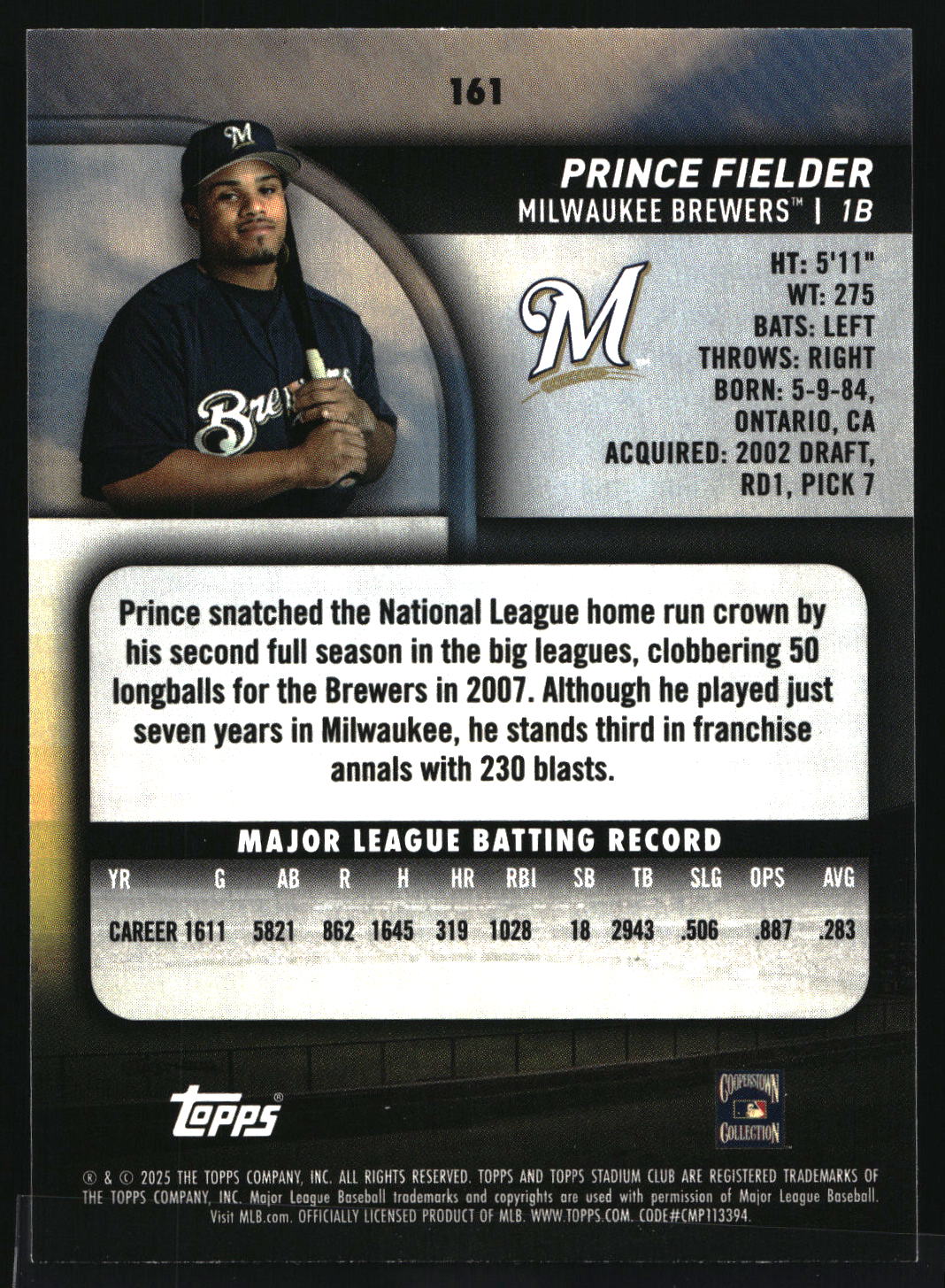 2025 Stadium Club #161 Prince Fielder Sepia