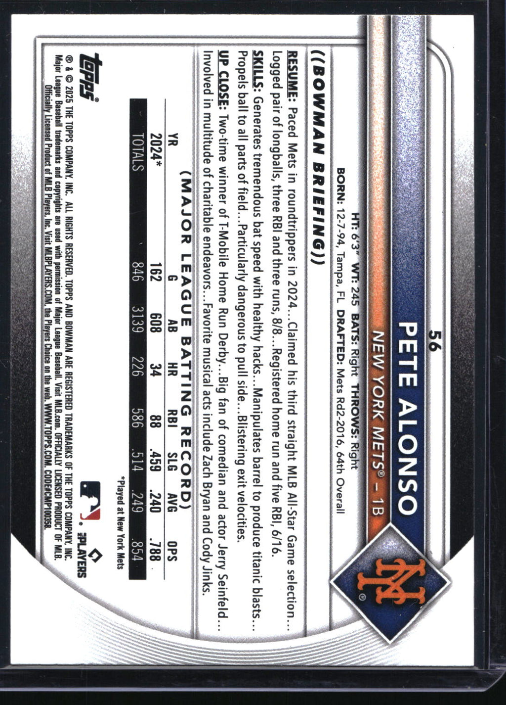 2025 Bowman #56 Pete Alonso Yellow #/75