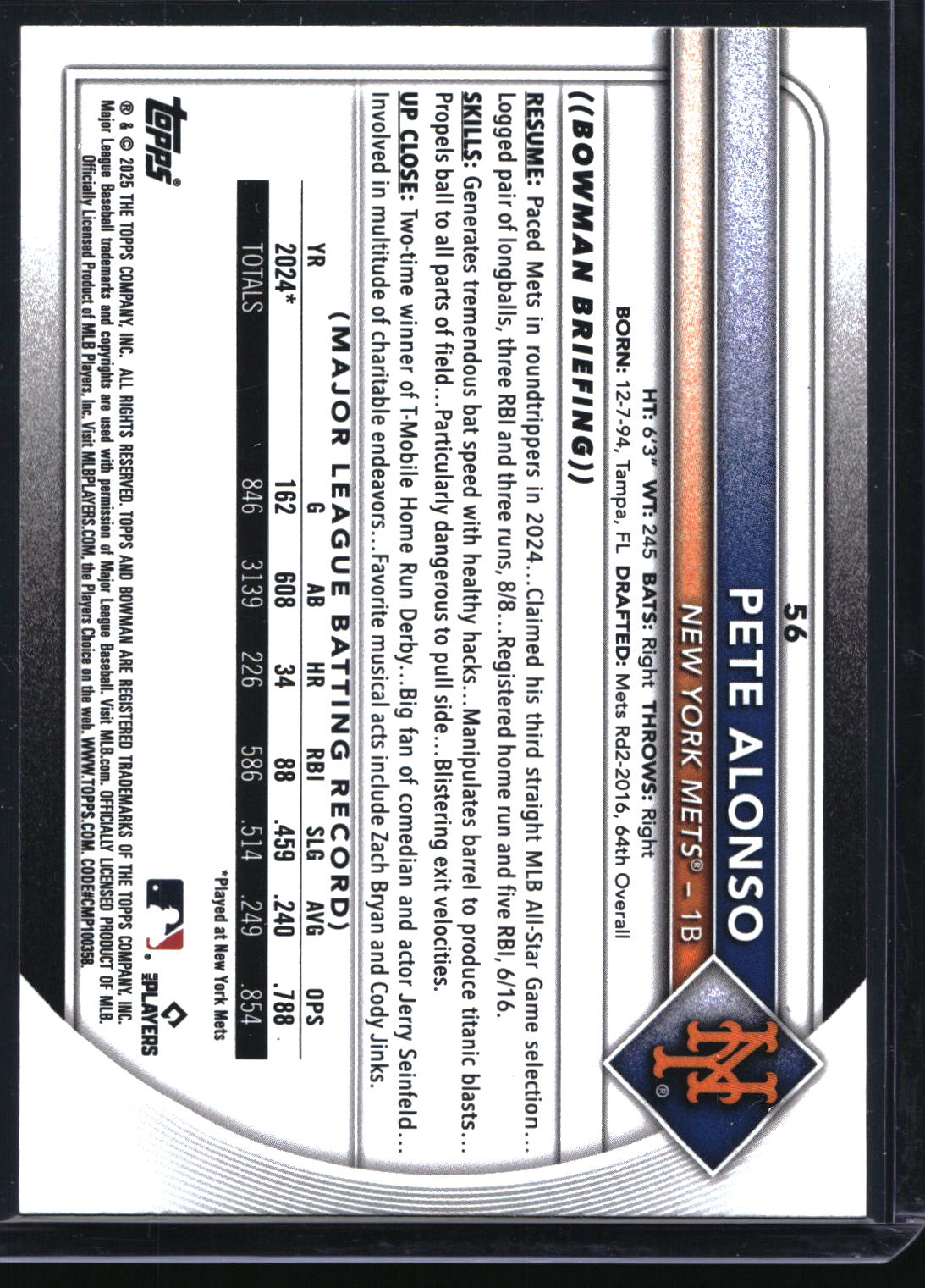 2025 Bowman #56 Pete Alonso Yellow #/75