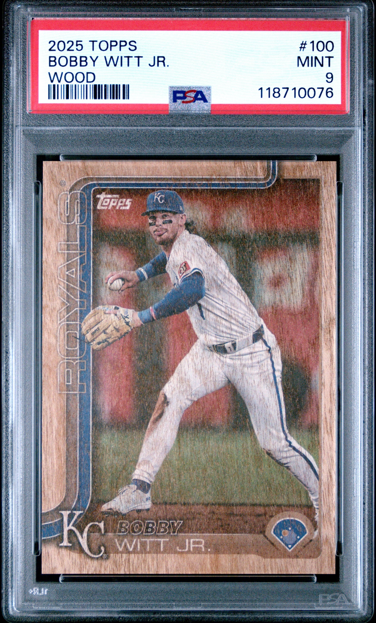 2025 Topps #100 Bobby Witt Jr. Wood PSA 9