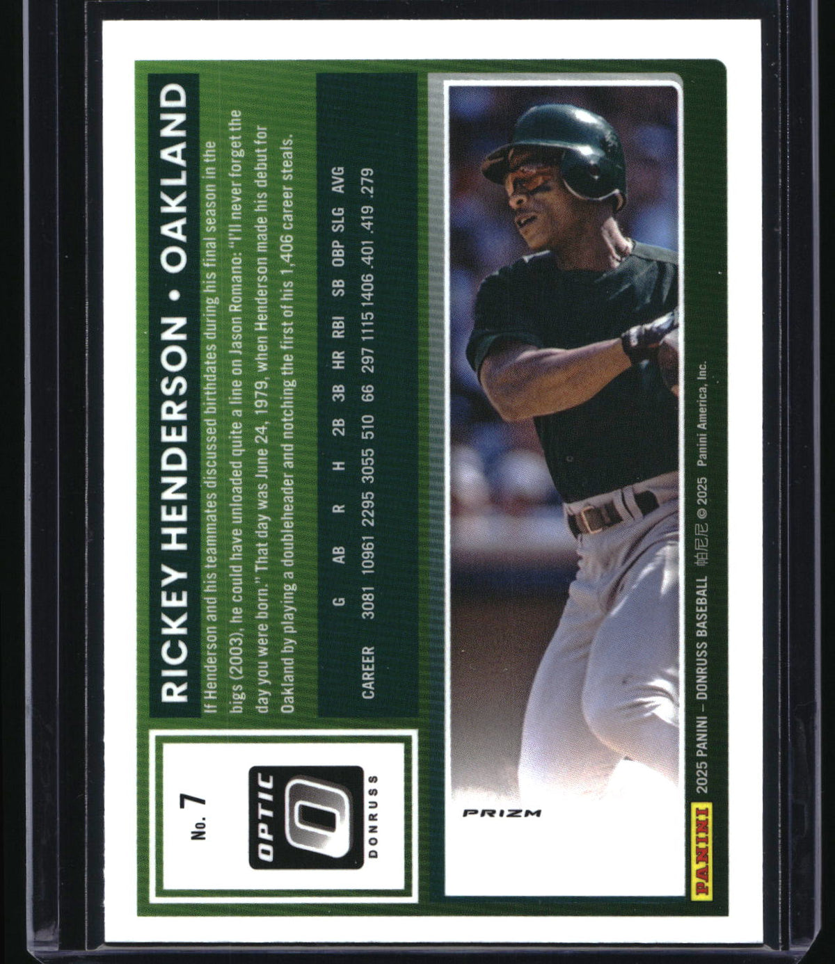 2025 Donruss #7 Rickey Henderson Optic Orange Velocity