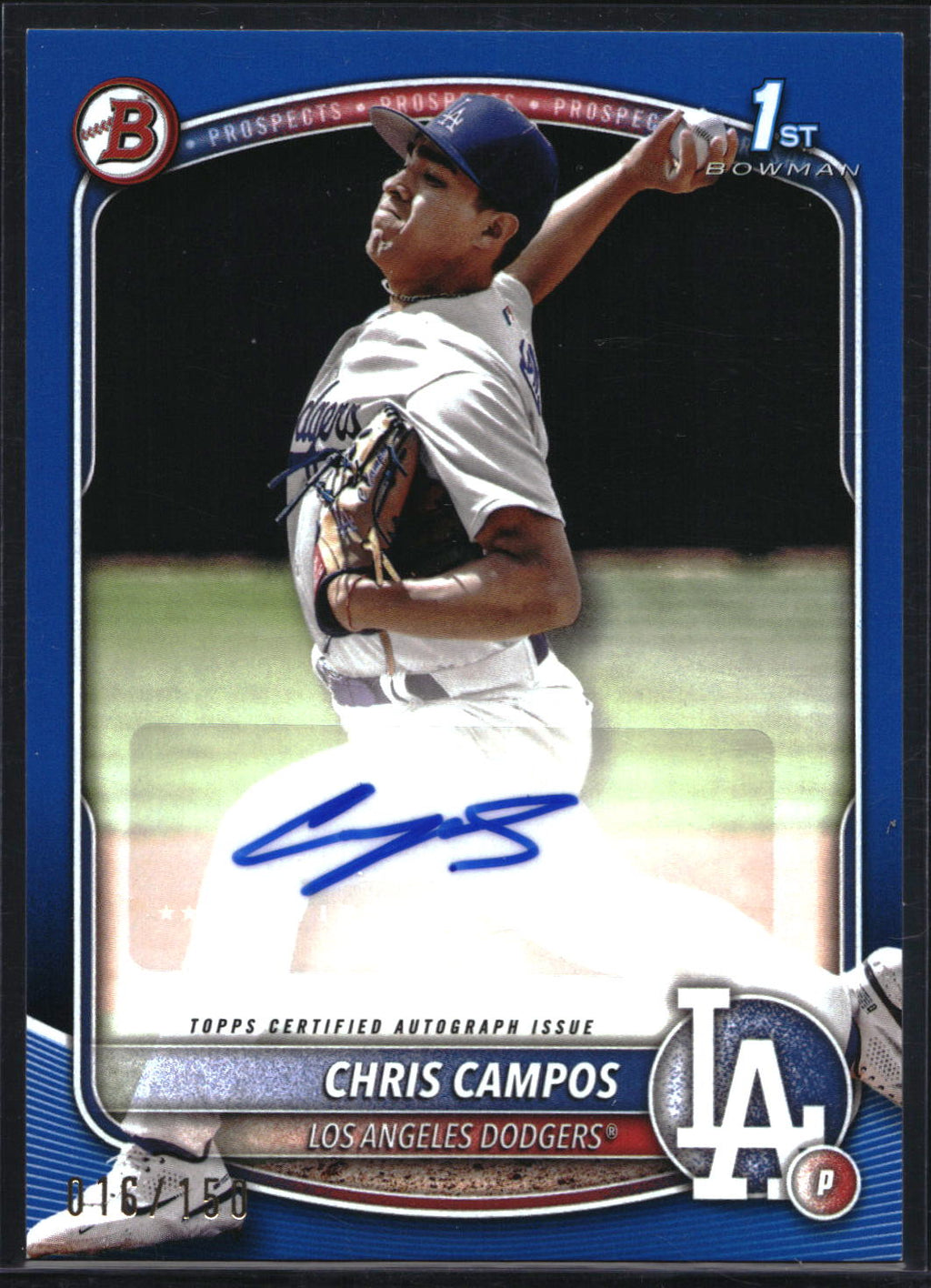 2025 Bowman #BPA-CHC Chris Campos Prospect Autographs Blue #/150