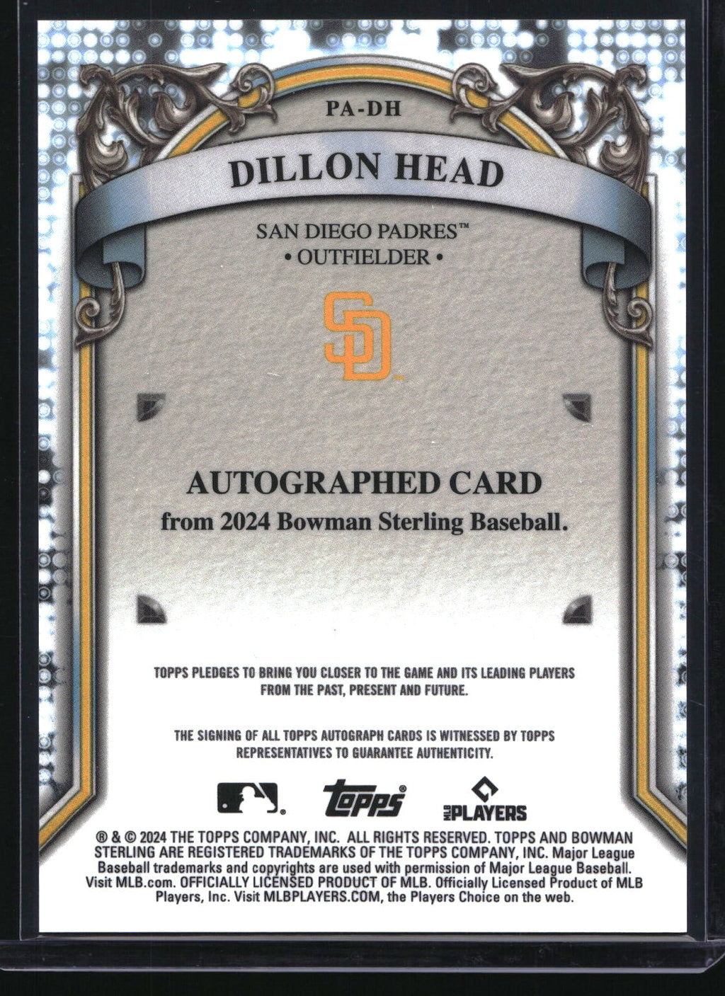 2024 Bowman Sterling #PA-DH Dillon Head Prospect Autographs