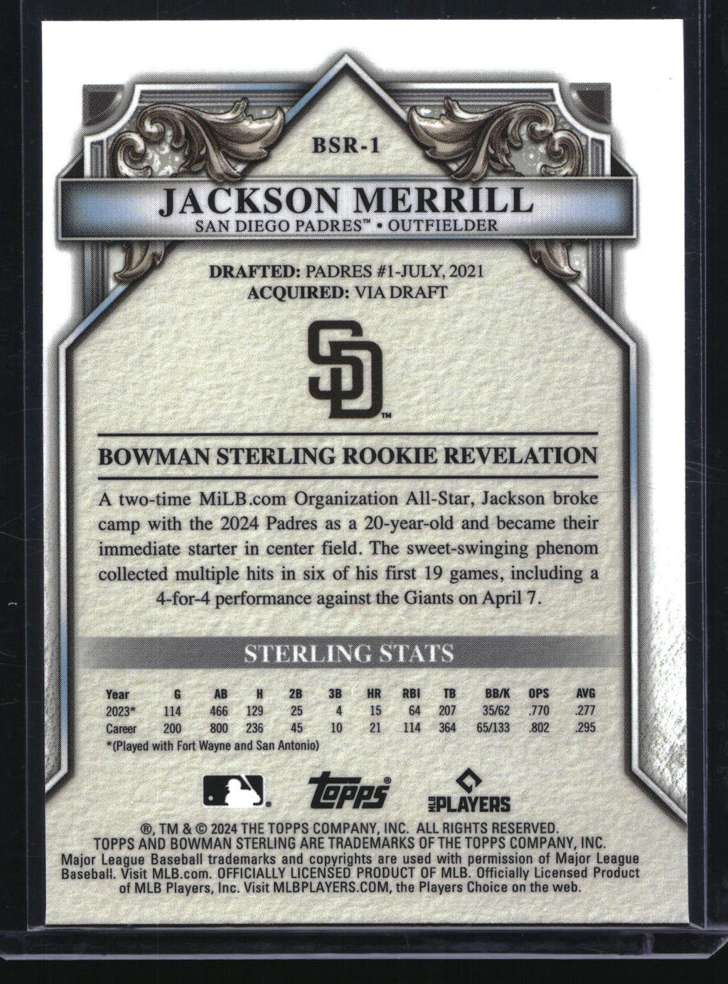2024 Bowman Sterling #BSR-1 Jackson Merrill