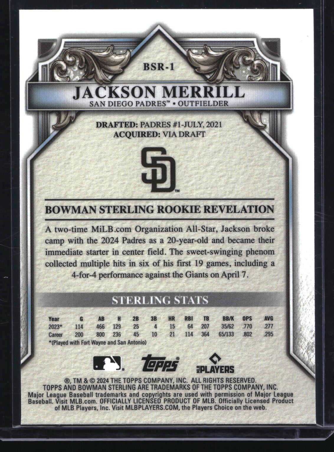2024 Bowman Sterling #BSR-1 Jackson Merrill