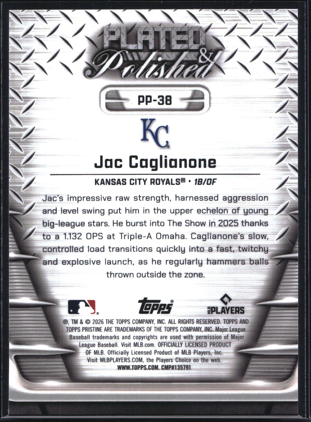 2026 Topps Pristine #PP-38 Jac Caglianone Plated And Polished