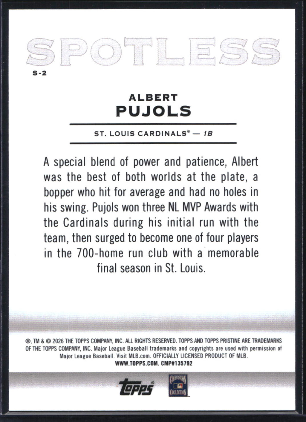2026 Topps Pristine #S-2 Albert Pujols Spotless
