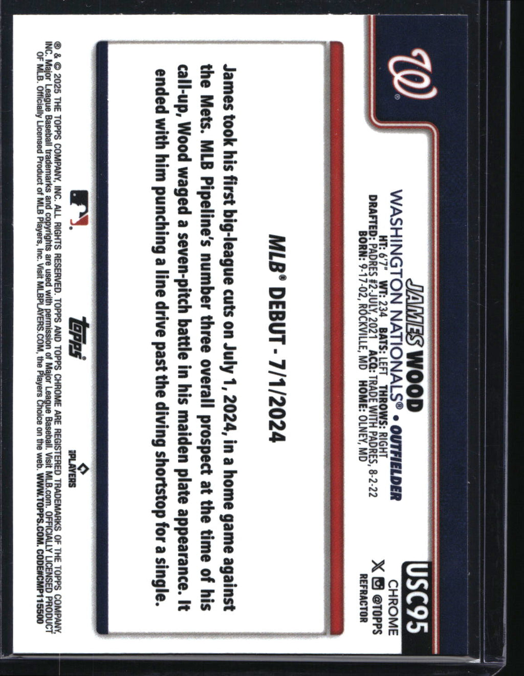 2025 Topps Chrome Update #USC95 James Wood Refractor