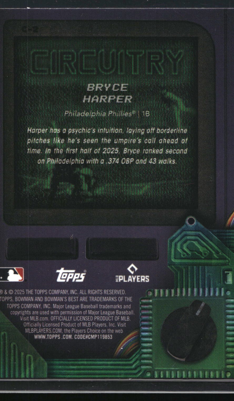 2025 Bowman's Best #C-2 Bryce Harper Circuitry Mini-Diamond Refractor