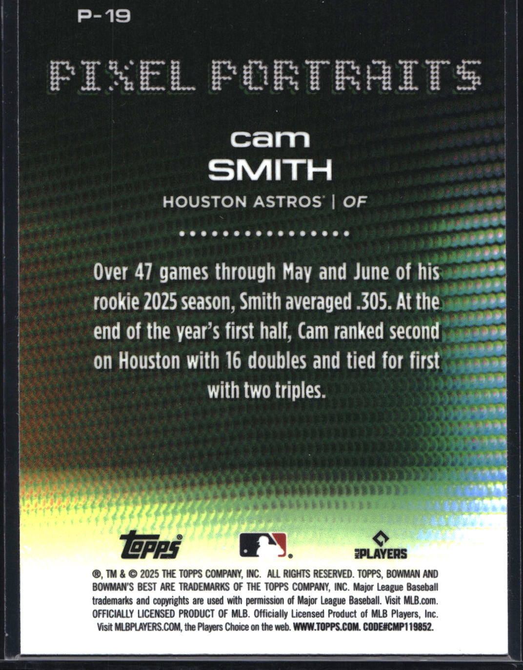 2025 Bowman's Best #P-19 Cam Smith Pixel Portraits