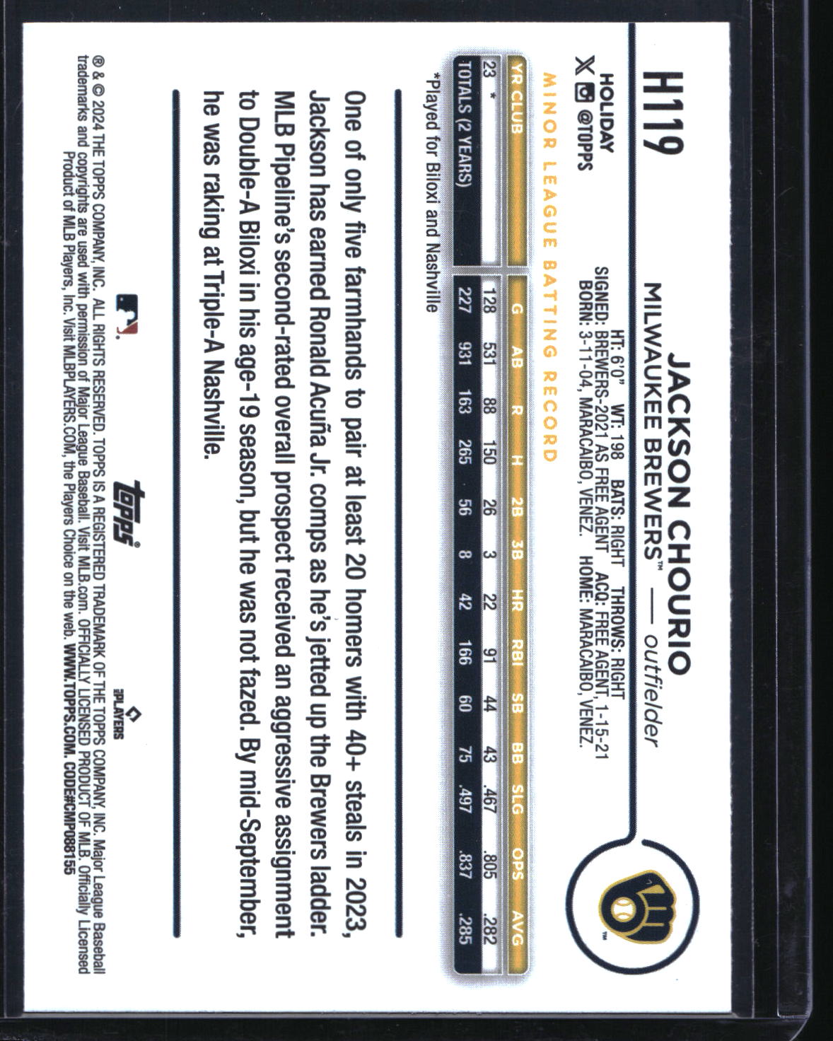 2024 Topps Holiday #H119 Jackson Chourio