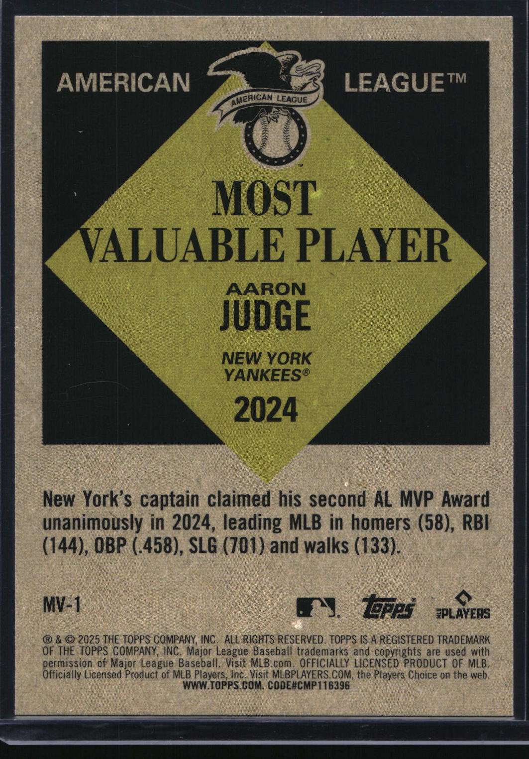 2025 Topps Update #MV-1 Aaron Judge Most Valuable